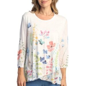 NWT Jess & Jane Gardena Burnout Tunic Mesh Contrast Floral Lightweight Top Large